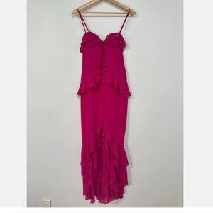 Lovers and Friends Melissa Ruffle Maxi Dress Size S Pink Magenta Glam Wedding
